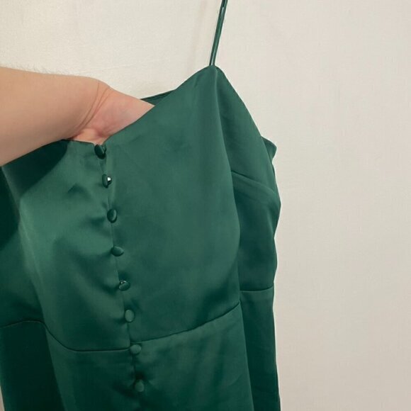 NEW NWT URBAN OUTFITTERS Padova Satin Slip Dress Emerald Green Button Front Mini - Picture 8 of 16
